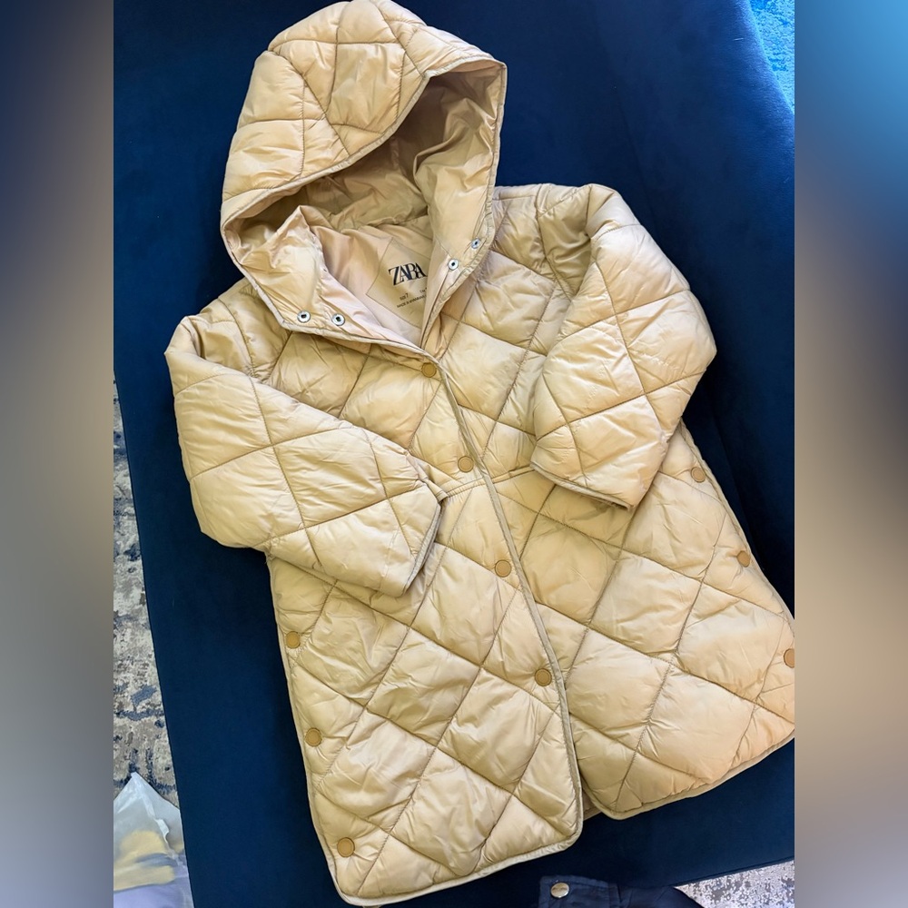 Zara Cream Quilted Hooded Puffer Coat kids